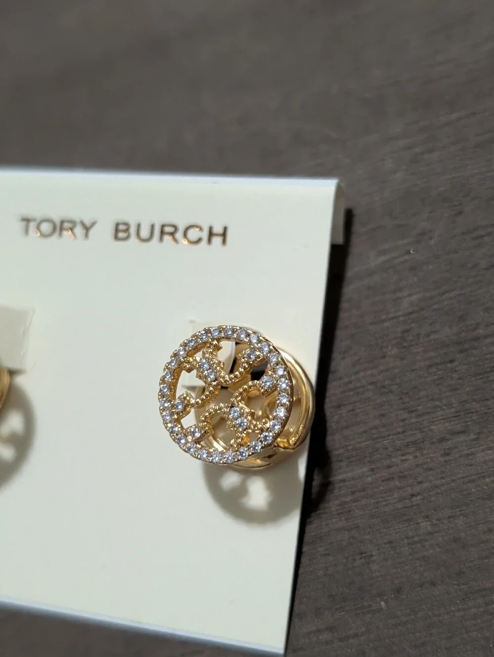 TORY BURCH Pave Gold Tone Reversible Logo Stud Earrings